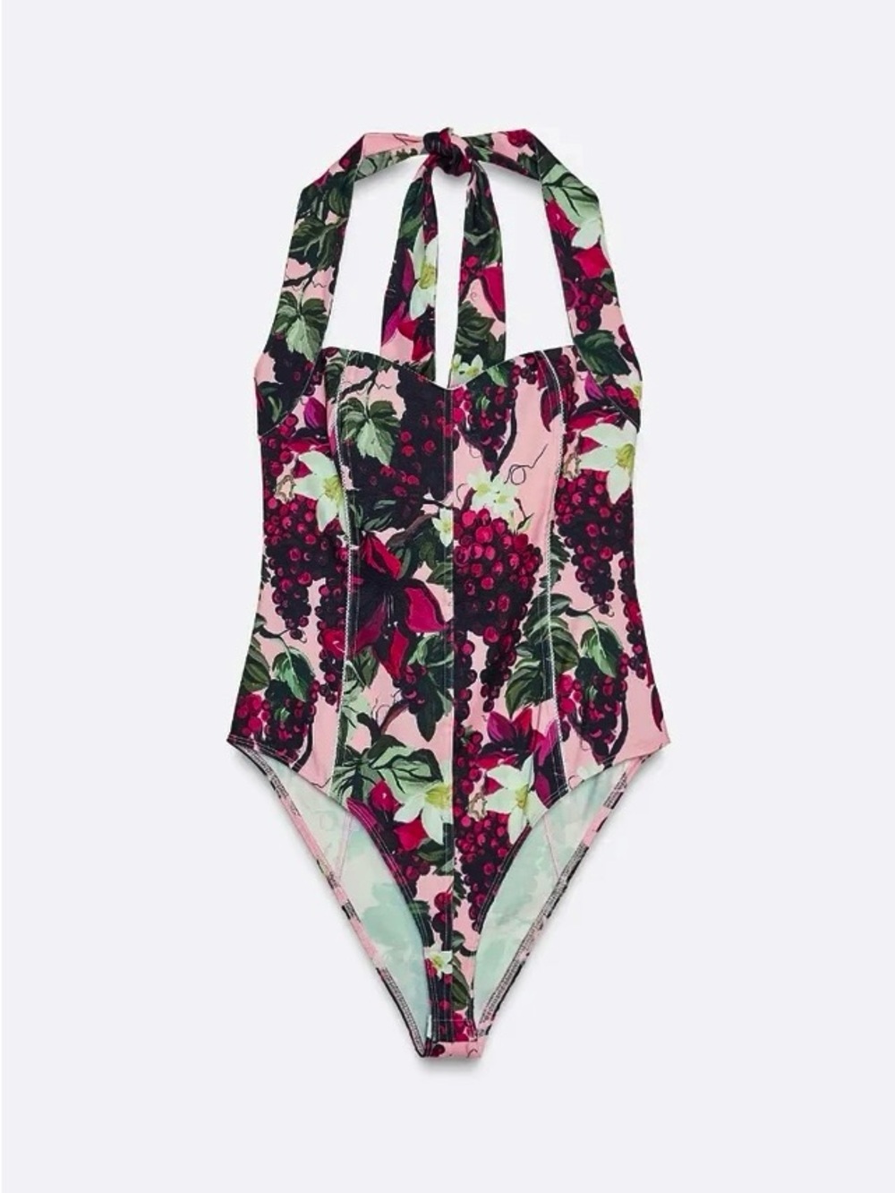 ZARA | Pink Floral Halter Bodysuit